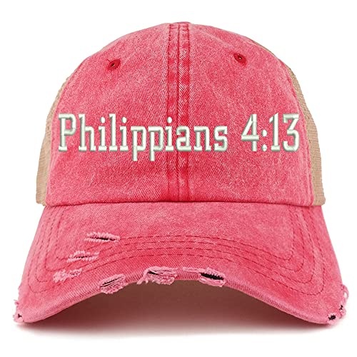 Trendy Apparel Shop Philippians 4:13 Frayed Bill Trucker Mesh Back Cap