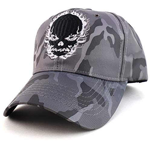 Trendy Apparel Shop Flame Skeleton Skull Nyon Camo Baseball Cap