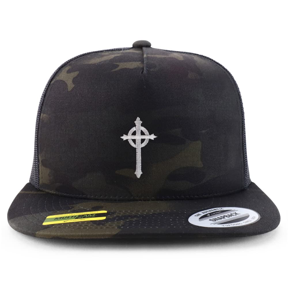 Trendy Apparel Shop Presbyterian Cross Embroidered 5 Panel Flatbill Trucker Cap