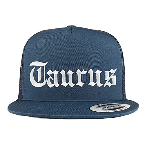 Trendy Apparel Shop Taurus Old English 5 Panel Flatbill Trucker Cap