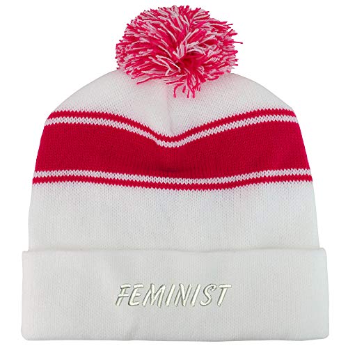 Trendy Apparel Shop Feminist Two Tone Pom Striped Long Beanie Hat