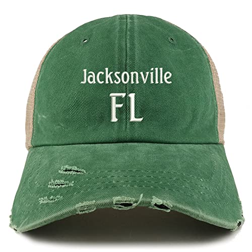 Trendy Apparel Shop Jacksonville FL Embroidered Frayed Bill Trucker Mesh Back Cap