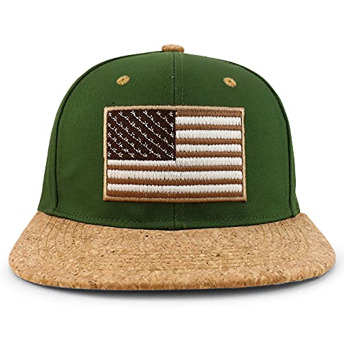 Trendy Apparel Shop USA Flag Cork Flatbill Snapback Baseball Cap