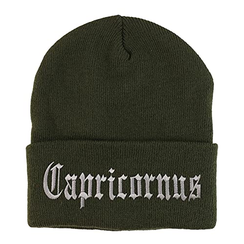 Trendy Apparel Shop Capricornus Old English Embroidered Long Cuff Beanie
