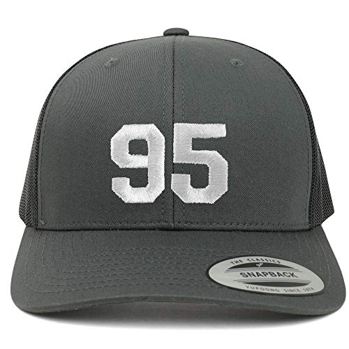 Trendy Apparel Shop Number 95 White Thread Embroidered Retro Trucker Mesh Cap