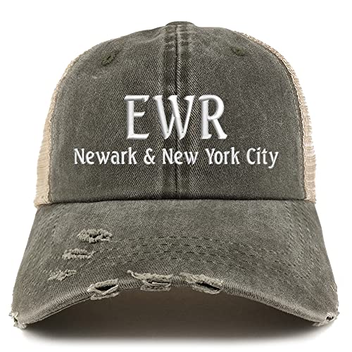 Trendy Apparel Shop EWR Newark and New York City Embroidered Frayed Bill Trucker Mesh Back Cap