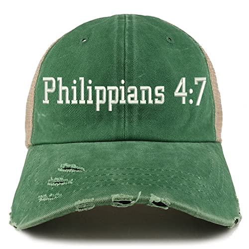 Trendy Apparel Shop Philippians 4:7 Frayed Bill Trucker Mesh Back Cap