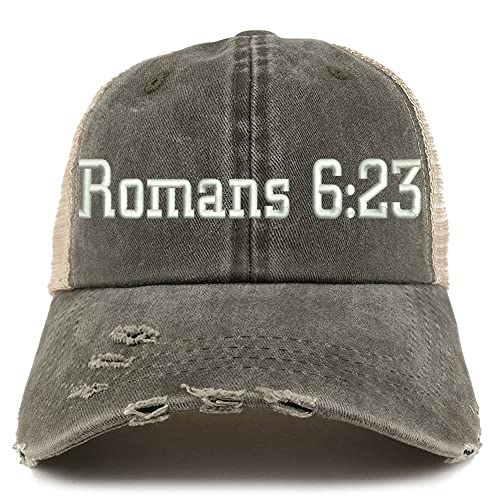 Trendy Apparel Shop Romans 6:23 Frayed Bill Trucker Mesh Back Cap