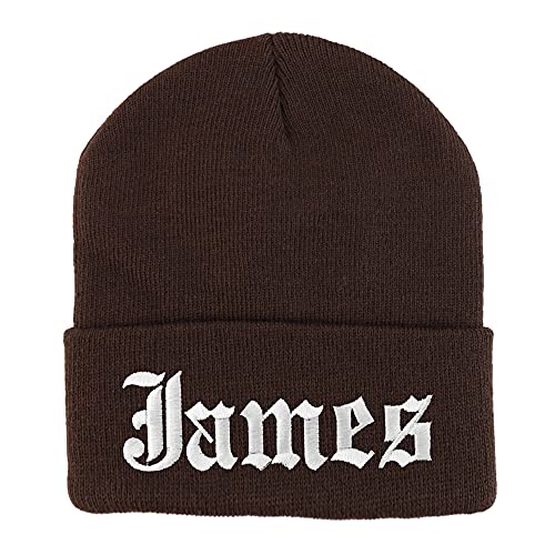 Trendy Apparel Shop James Old English Embroidered Long Cuff Beanie