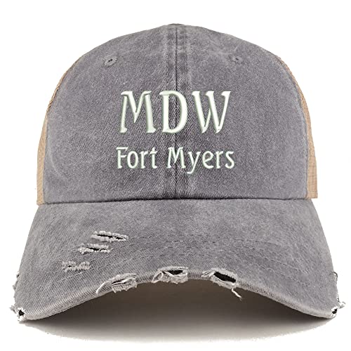 Trendy Apparel Shop MDW Fort Myers Embroidered Frayed Bill Trucker Mesh Back Cap