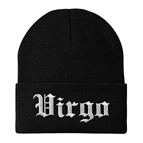 Trendy Apparel Shop Virgo Old English Embroidered Long Cuff Beanie