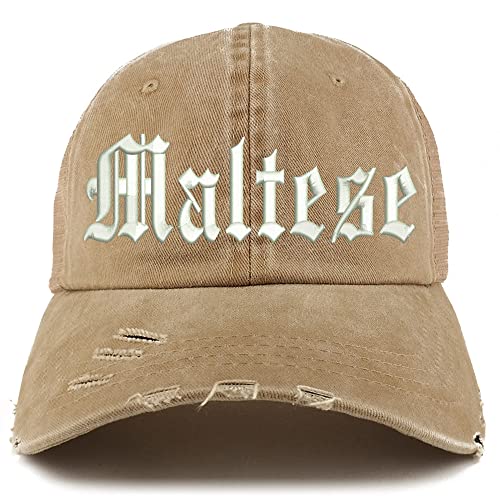 Trendy Apparel Shop Old English Maltese Frayed Bill Trucker Mesh Back Cap