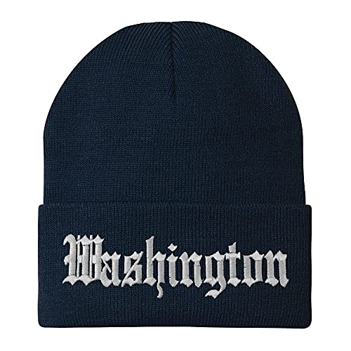 Trendy Apparel Shop Washington Old English Embroidered Long Cuff Beanie