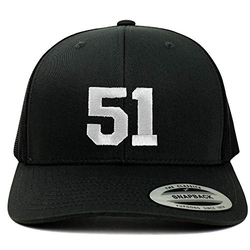Trendy Apparel Shop Number 51 White Thread Embroidered Retro Trucker Mesh Cap