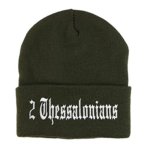 Trendy Apparel Shop 2 Thessalonians Old English Embroidered Long Cuff Beanie