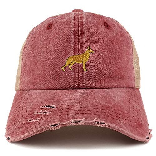 Trendy Apparel Shop German Shepherd Dog Embroidered Frayed Bill Trucker Mesh Back Cap