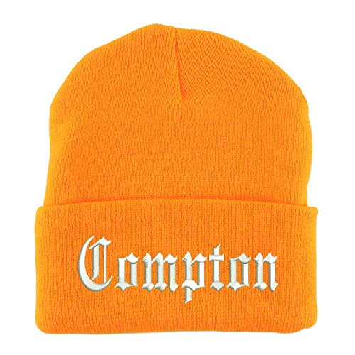 Trendy Apparel Shop Compton Old English Embroidered Made in USA Cuff Folded Acylic Knit Winter Beanie Hat