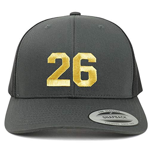 Trendy Apparel Shop Number 26 Gold Thread Embroidered Retro Trucker Mesh Cap