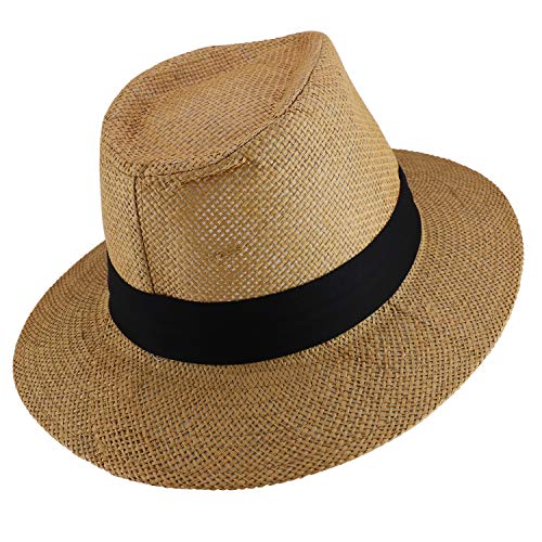 Trendy Apparel Shop Men's Paper Woven Flat Brim Summer Fedora Hat