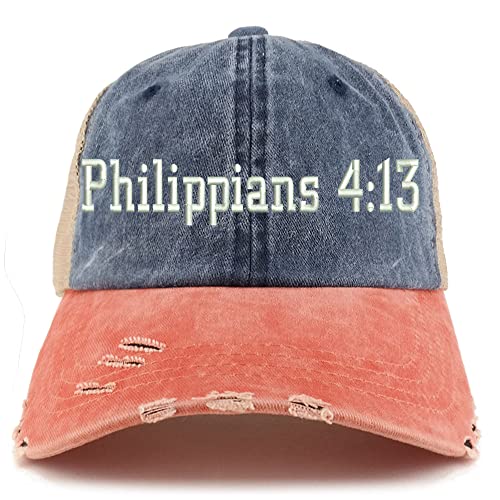 Trendy Apparel Shop Philippians 4:13 Frayed Bill Trucker Mesh Back Cap