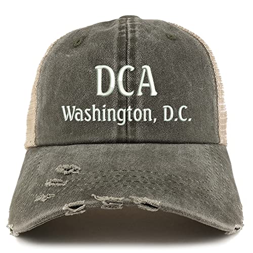 Trendy Apparel Shop DCA Washington DC Embroidered Frayed Bill Trucker Mesh Back Cap