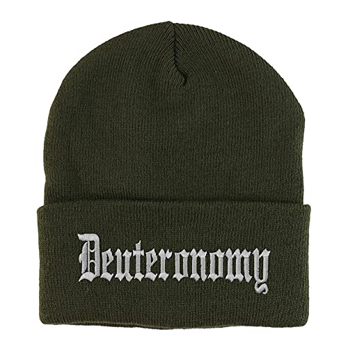 Trendy Apparel Shop Deuteronomy Old English Embroidered Long Cuff Beanie