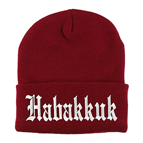 Trendy Apparel Shop Habakkuk Old English Embroidered Long Cuff Beanie