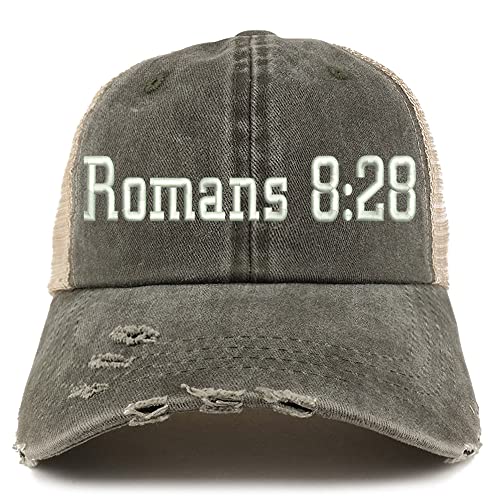 Trendy Apparel Shop Romans 8:28 Frayed Bill Trucker Mesh Back Cap