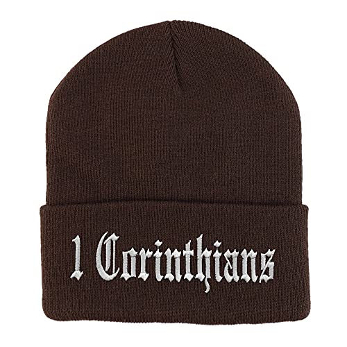 Trendy Apparel Shop 1 Corinthians Old English Embroidered Long Cuff Beanie