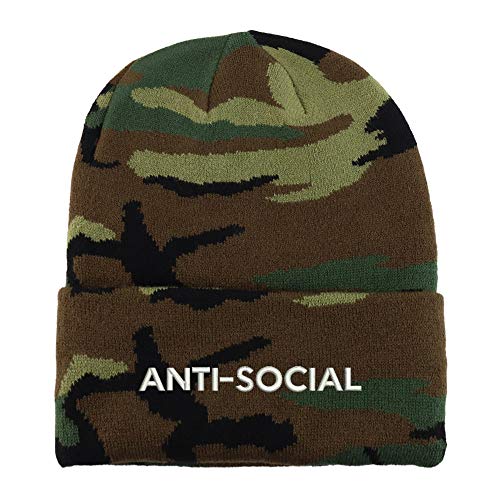 Trendy Apparel Shop Anti Social Embroidered Made in USA Camo Beanie
