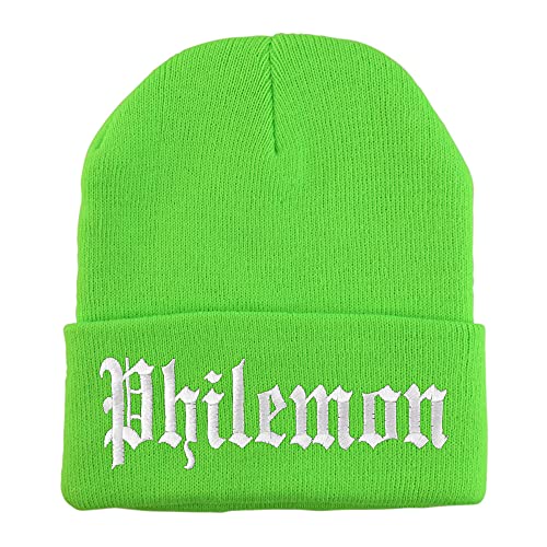 Trendy Apparel Shop Philemon Old English Embroidered Long Cuff Beanie