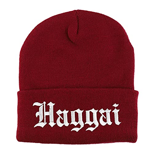 Trendy Apparel Shop Haggai Old English Embroidered Long Cuff Beanie