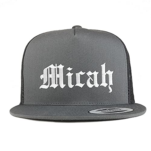Trendy Apparel Shop Micah Old English 5 Panel Flatbill Trucker Cap