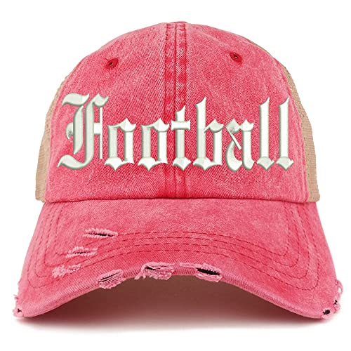 Trendy Apparel Shop Old English Football Frayed Bill Trucker Mesh Back Cap