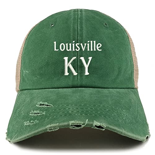 Trendy Apparel Shop Louisville KY Embroidered Frayed Bill Trucker Mesh Back Cap