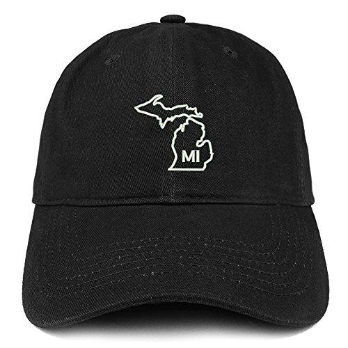 Trendy Apparel Shop MI Text State Outline State Embroidered Cotton Dad Hat