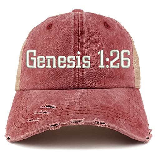 Trendy Apparel Shop Genesis 1:26 Frayed Bill Trucker Mesh Back Cap