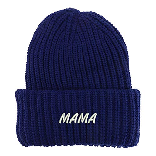 Trendy Apparel Shop Mama Embroidered Long Cuffed Thick Ribbed Knit Beanie