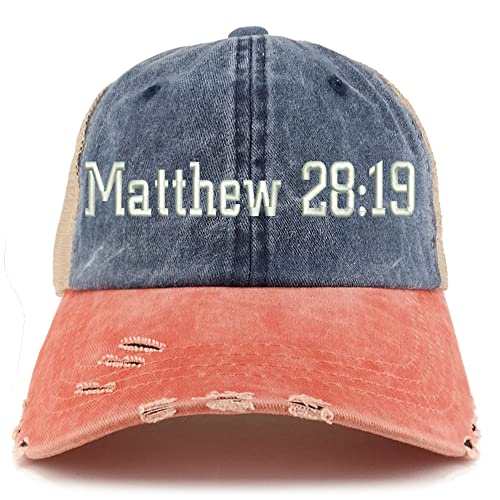 Trendy Apparel Shop Matthew 28:19 Frayed Bill Trucker Mesh Back Cap