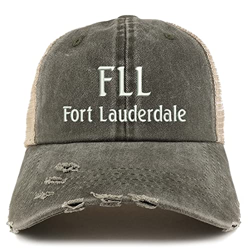 Trendy Apparel Shop FLL Fort Lauderdale Embroidered Frayed Bill Trucker Mesh Back Cap