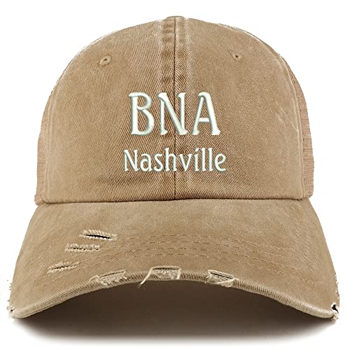 Trendy Apparel Shop BNA Nashville Embroidered Frayed Bill Trucker Mesh Back Cap