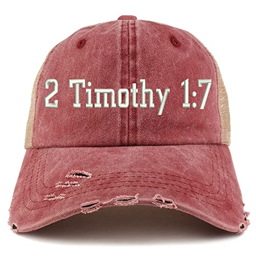 Trendy Apparel Shop 2 Timothy 1: 7 Frayed Bill Trucker Mesh Back Cap