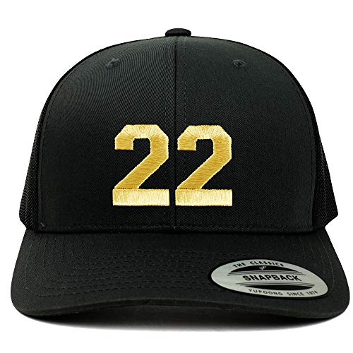 Trendy Apparel Shop Number 22 Gold Thread Embroidered Retro Trucker Mesh Cap