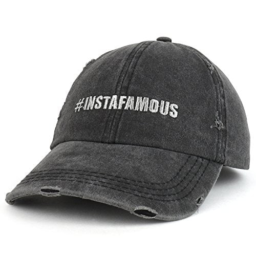 Trendy Apparel Shop Instafamous Hashtag Embroidered Frayed Washed Cotton Cap