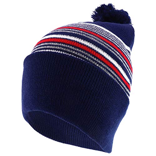 Trendy Apparel Shop Multi Color Striped Pom Pom Winter Beanie Hat