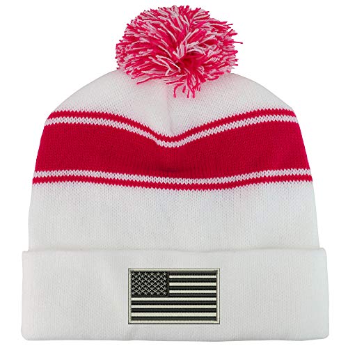 Trendy Apparel Shop Grey American Flag Two Tone Pom Striped Long Beanie Hat