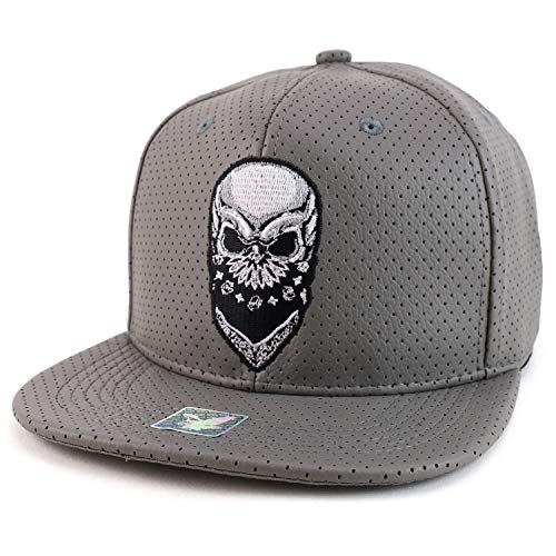 Trendy Apparel Shop Paisley Bandana Skull PU Leather Flatbill Snapback Ball Cap