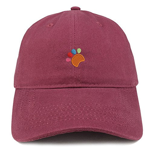 Trendy Apparel Shop Colorful Dog Paw Embroidered Brushed Cotton Dad Hat Ball Cap - Maroon