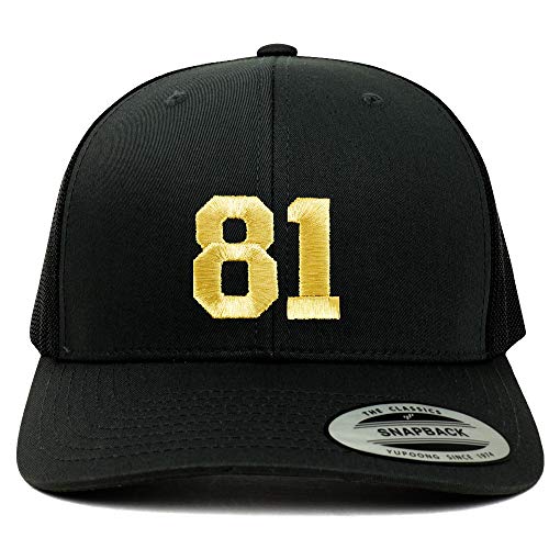Trendy Apparel Shop Number 81 Gold Thread Embroidered Retro Trucker Mesh Cap