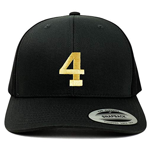 Trendy Apparel Shop Number 4 Gold Thread Embroidered Retro Trucker Mesh Cap
